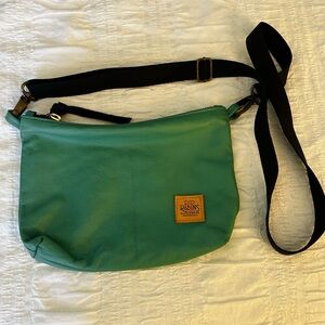 Minty Teal Green Leather Handmade Crossbody Bag with Adjustable Black Strap